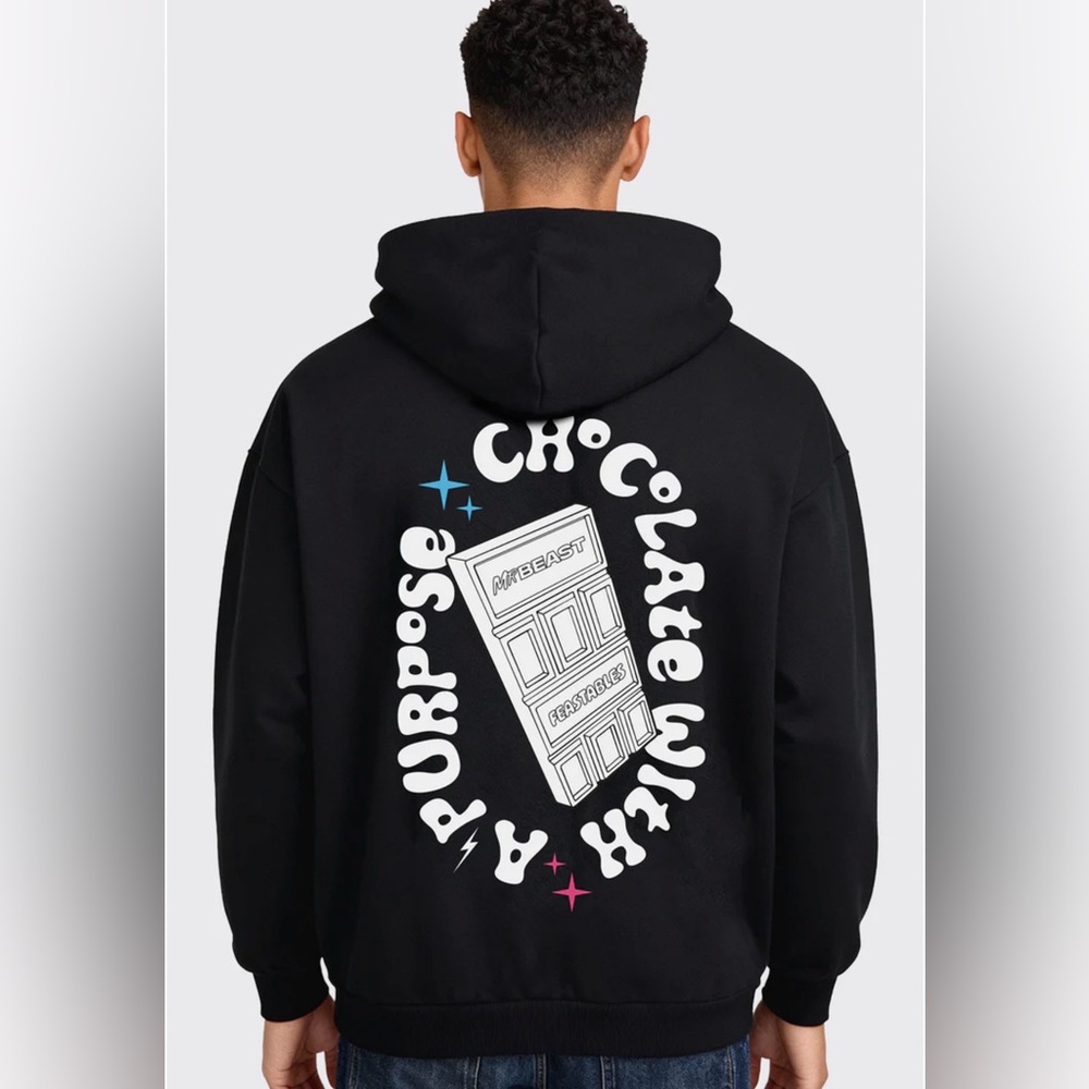 New Mr Beast FEASTABLES RETRO HOODIE - BLACK Chocolate with a purpose sweatshirt